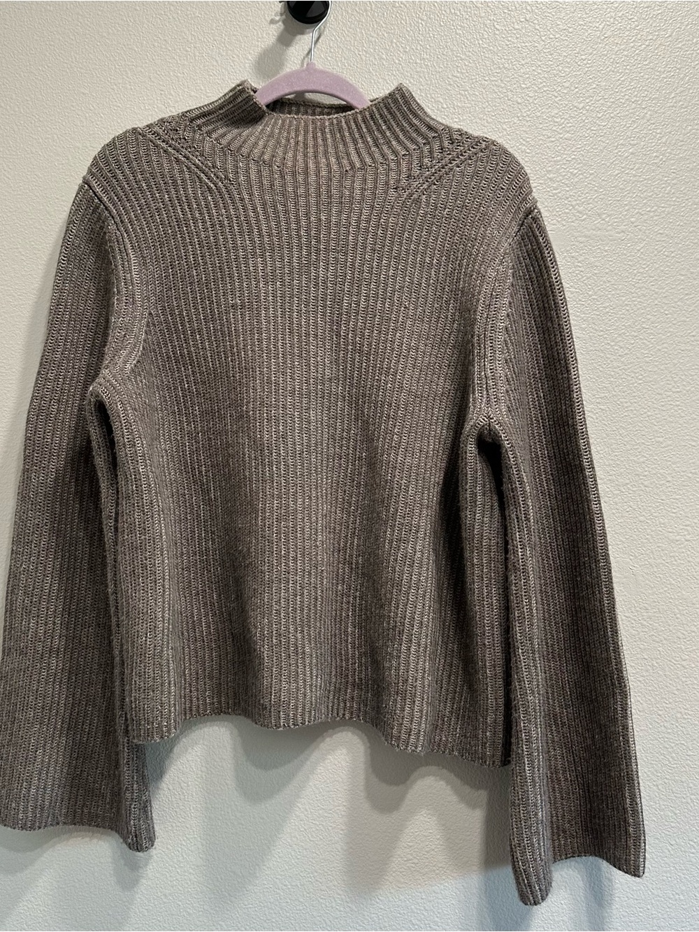 Banana Republuc,large, Women Ribbed Mock Neck Sweater,taupe,merino wool